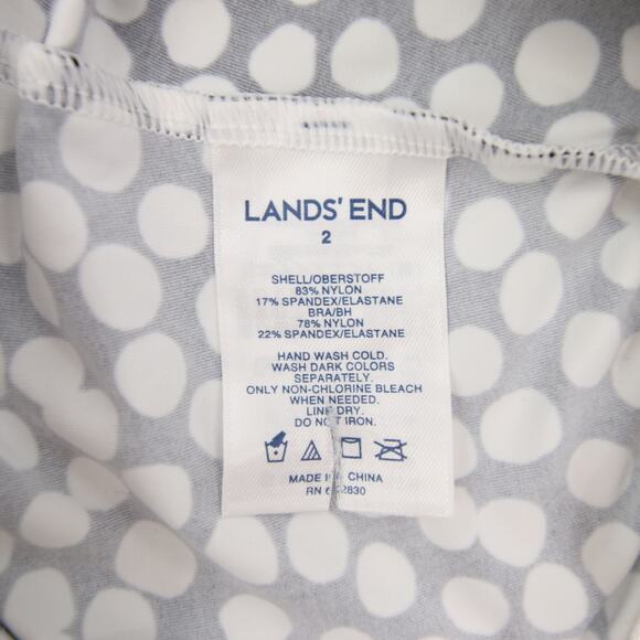 Lands End Tankini Top Black White Dotted Strapless Removable Straps Bra Size 2 - Picture 11 of 12